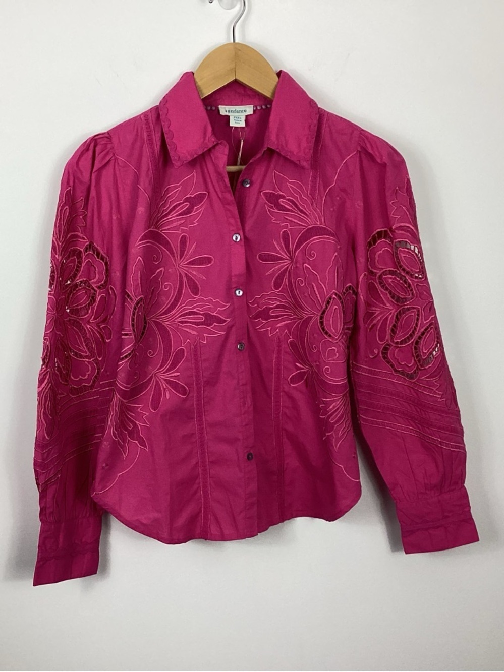 Sundance Embroidered Eyelet Floral Petite Shirt Size PXXS NWT